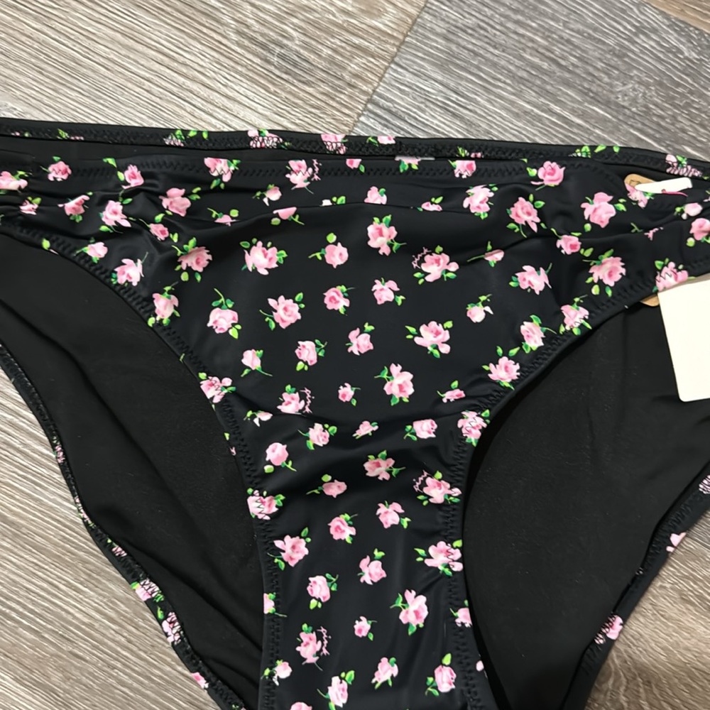 NWT Victorias Secret Pink black pink floral flowers swim bikini bottoms XL - Picture 3 of 7